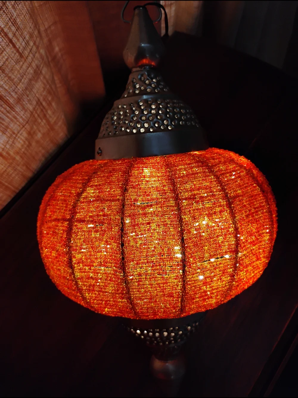 Orange Fabric Lantern Table Lamp -